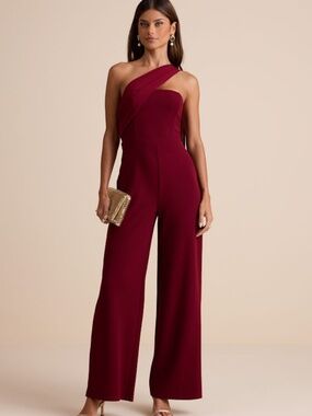 Lulus Hexley Burgundy One-shoulder Sash Scarf Jumpsuit Red - Size M